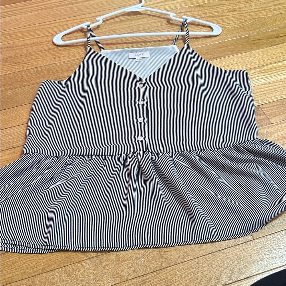 LOFT Black and White Striped Peplum Blouse